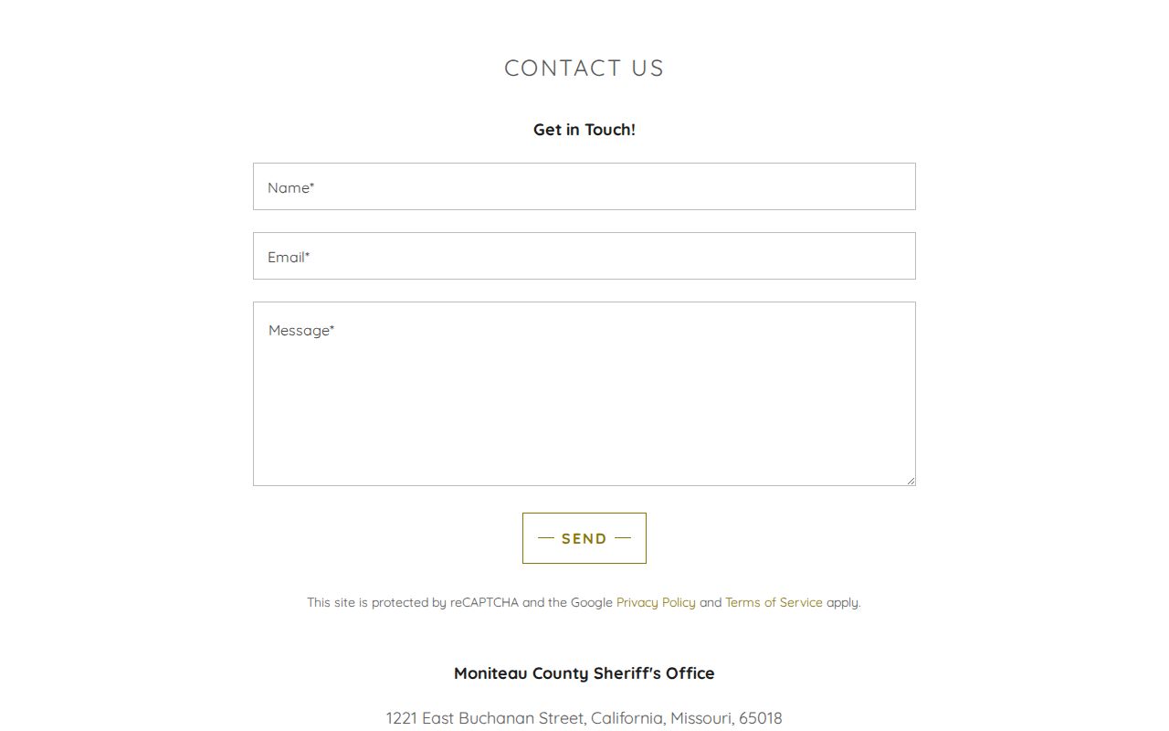 Moniteau County Sheriff in-custody section without a visible searchable arrest table